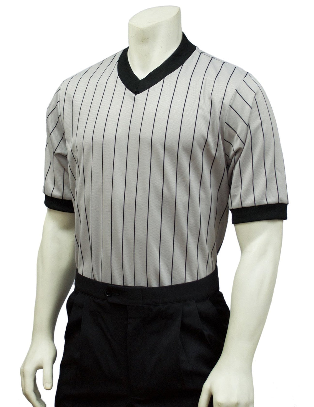 Smitty Grey Elite Perfomance Interlock V-Neck Shirt w/ Black Pinstripes
